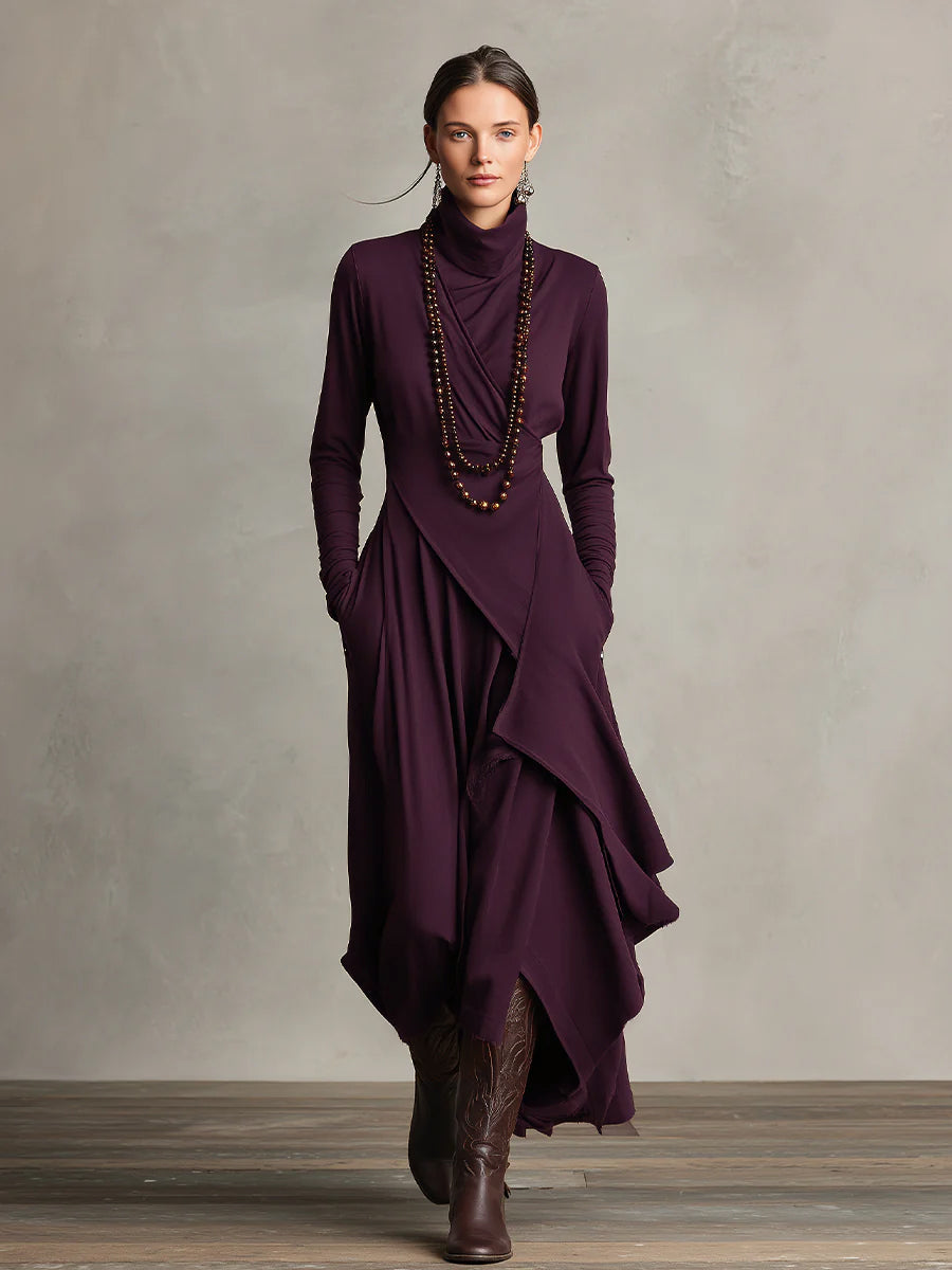 LINA - Purple Bohemian Cotton Stretch Maxi Dress