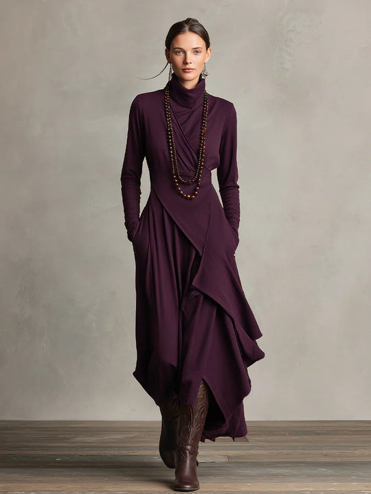 LINA - Purple Bohemian Cotton Stretch Maxi Dress
