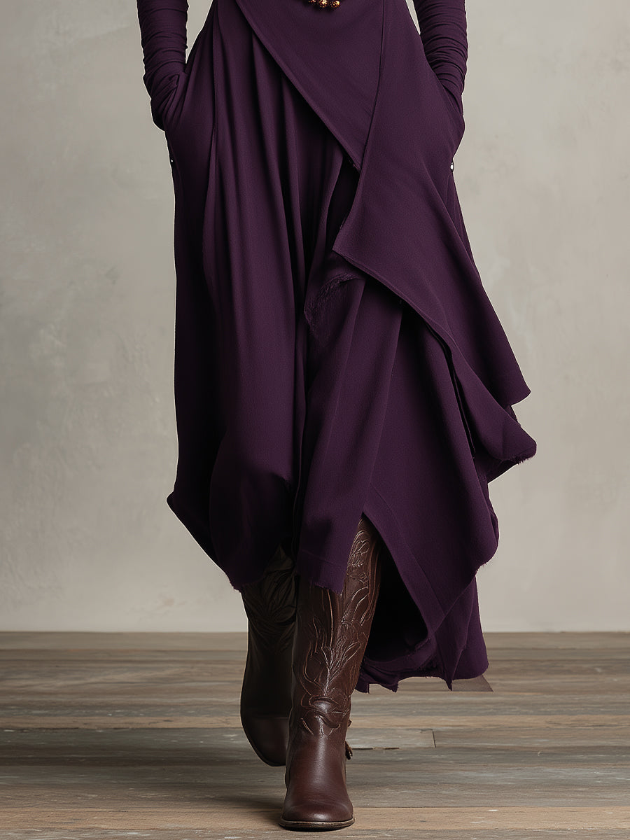 LINA - Purple Bohemian Cotton Stretch Maxi Dress