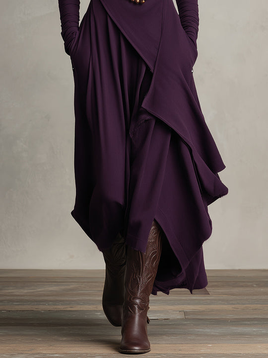 LINA - Purple Bohemian Cotton Stretch Maxi Dress