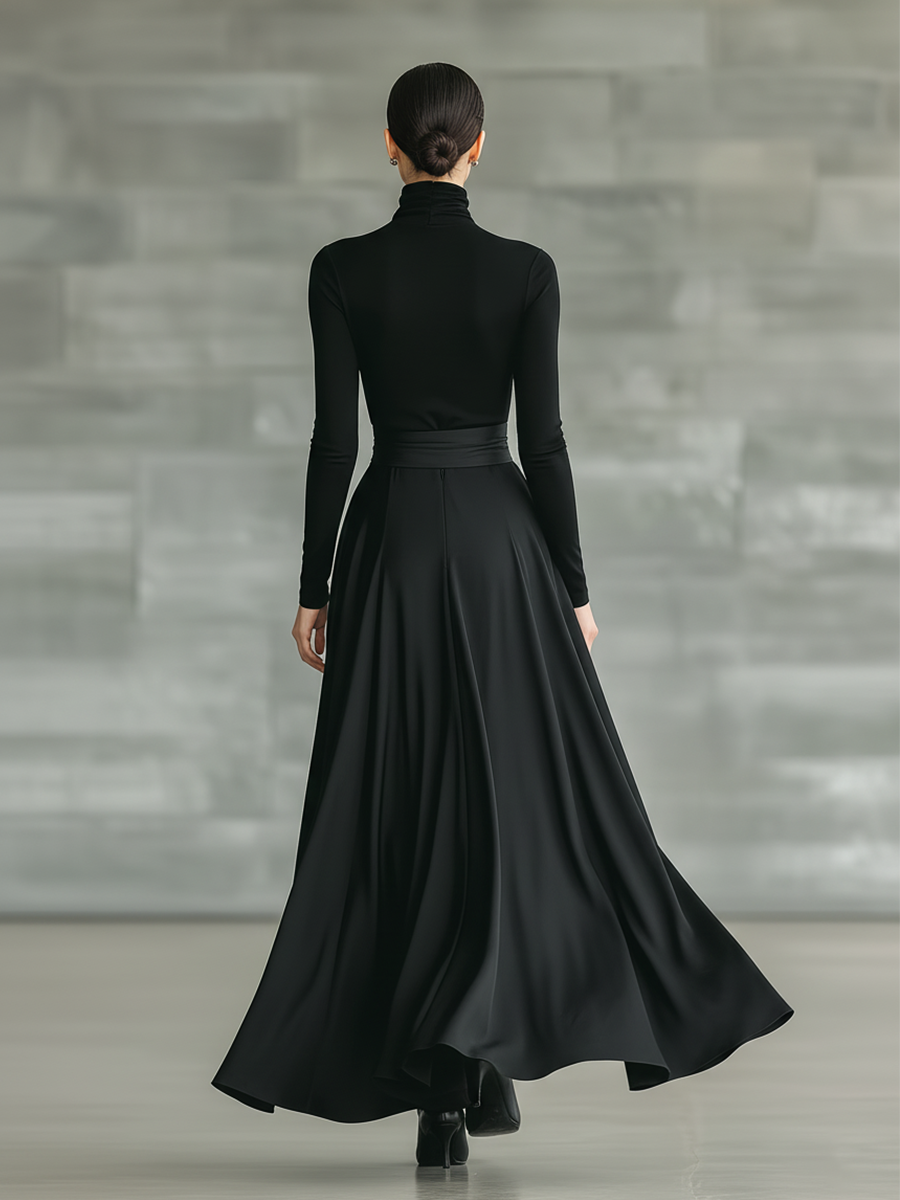 HANNAH - Black High-Neck High-Stretch Knitted  Maxi Dress