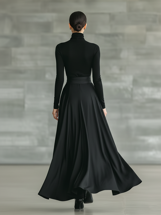 HANNAH - Black High-Neck High-Stretch Knitted  Maxi Dress
