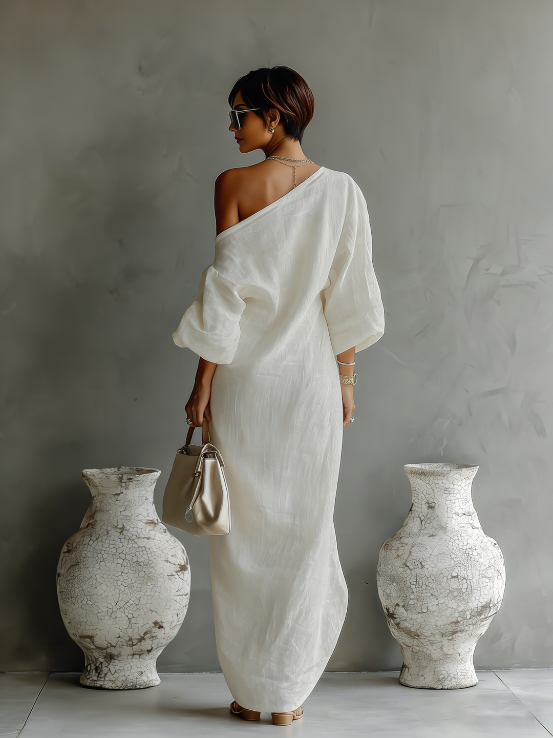 LISA - Ivory White Flowing Elegant Dress
