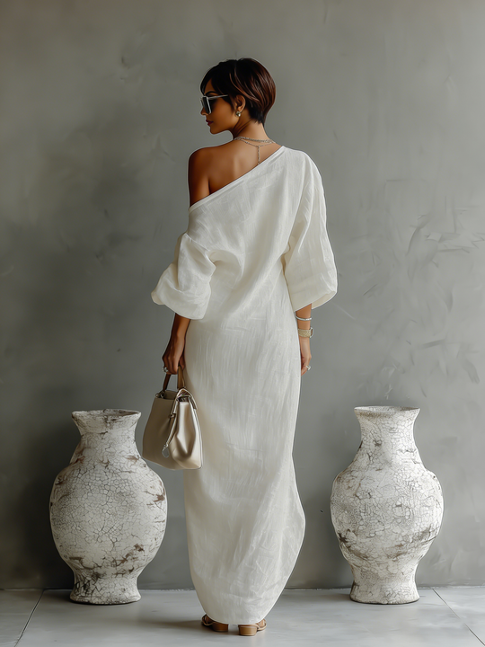 LISA - Ivory White Flowing Elegant Dress