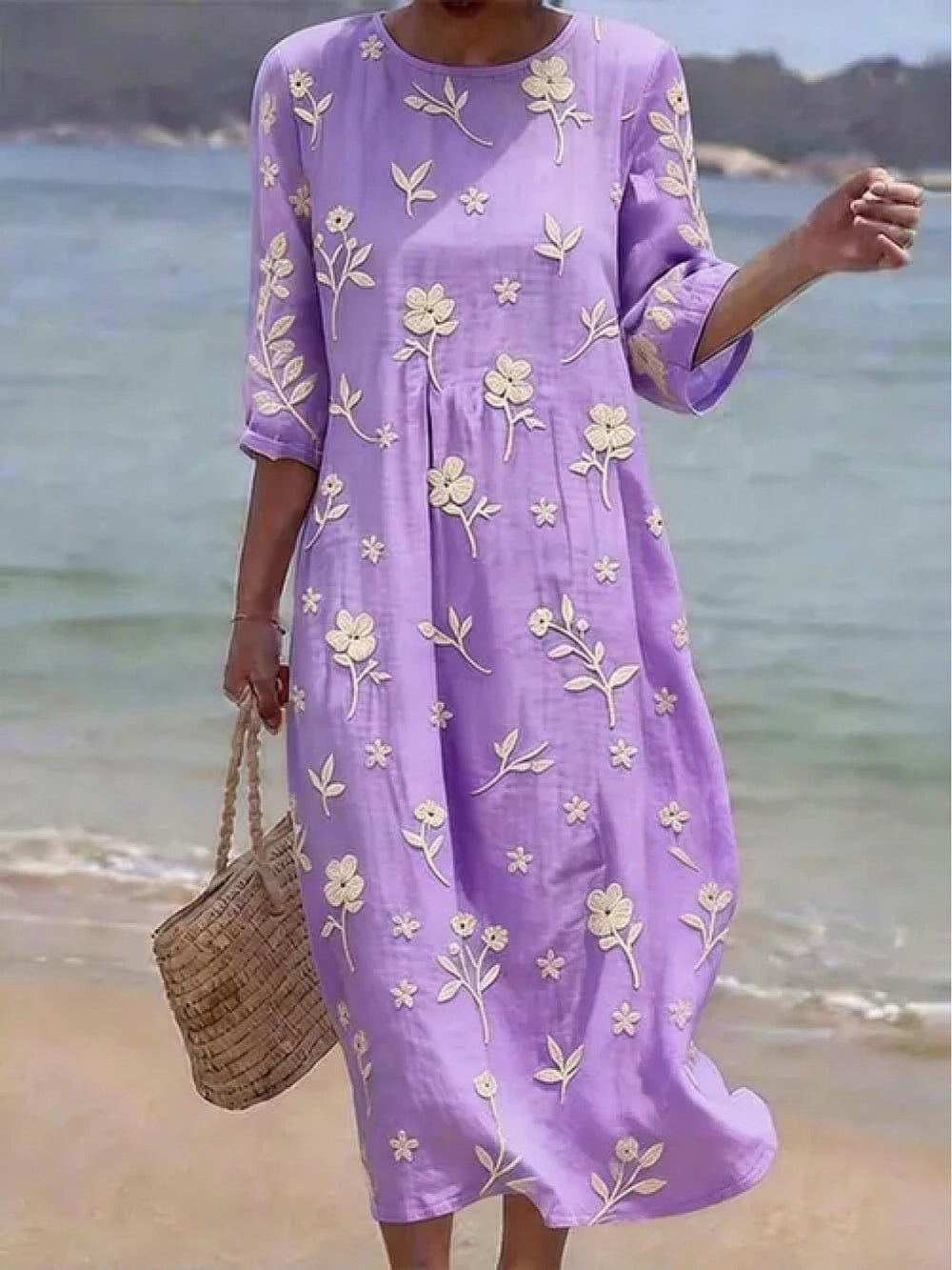 Ella | Embroidered Mid-Sleeve Dress