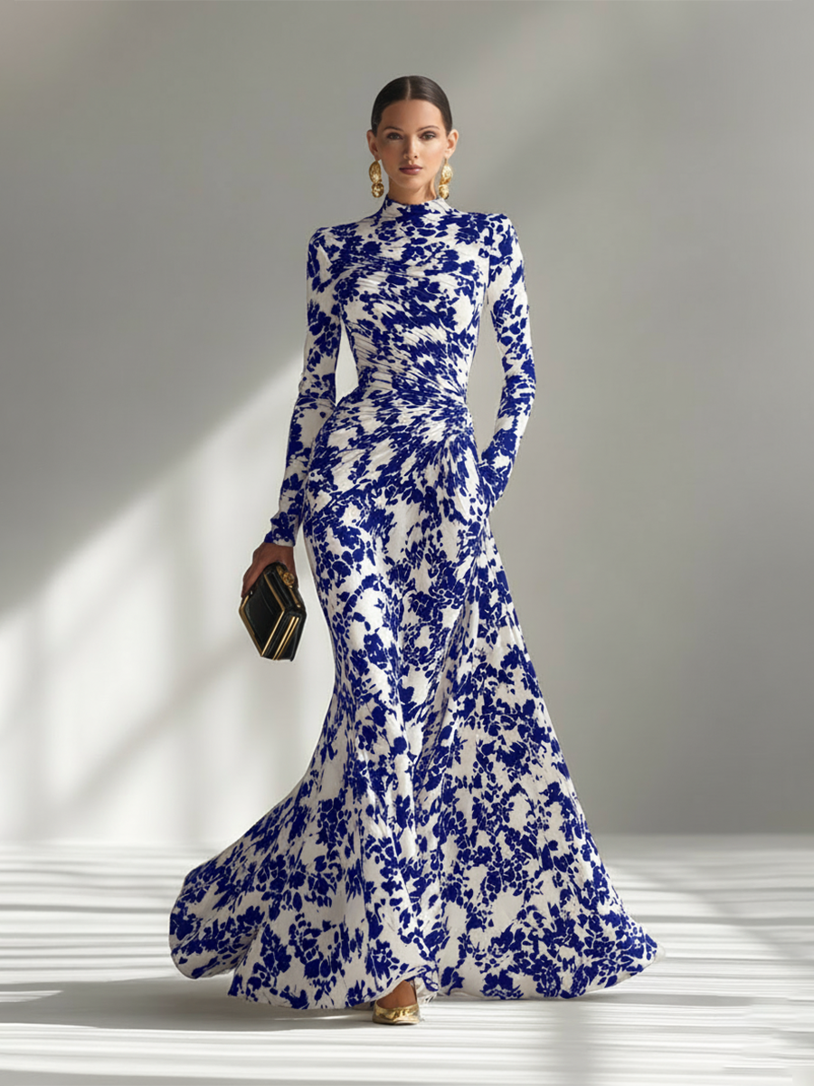 EMMA - Black And White Patterned Stretch Dress