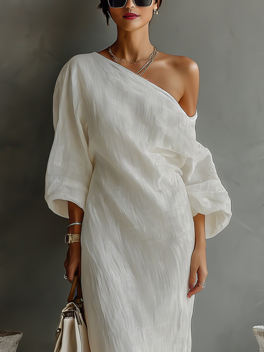 LISA - Ivory White Flowing Elegant Dress