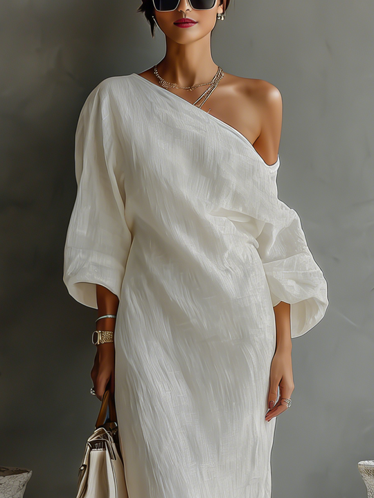 LISA - Ivory White Flowing Elegant Dress