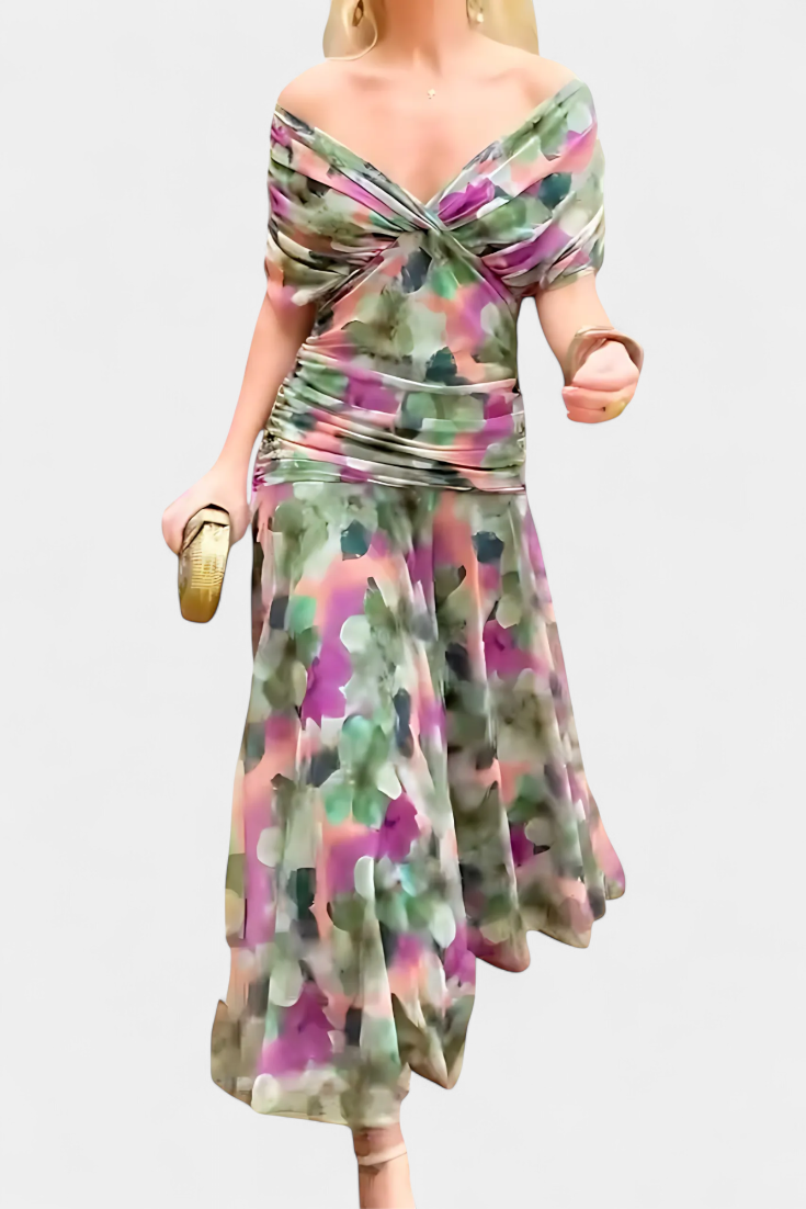 Freya - Flowing Floral V Neck Dress