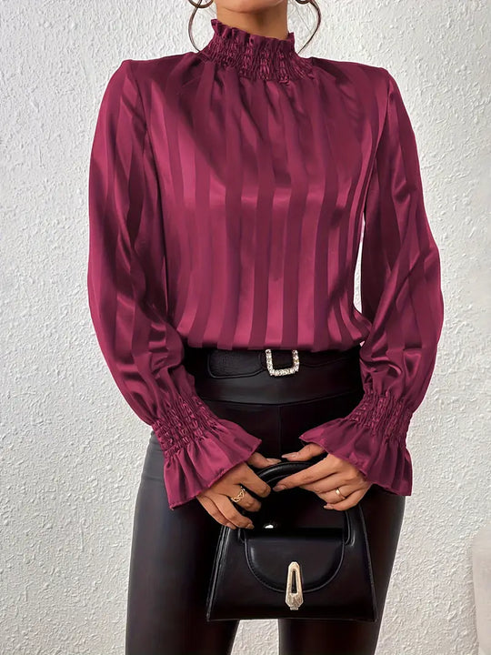 Giselle - Elegant Gathered Blouse with Round Neckline for Women