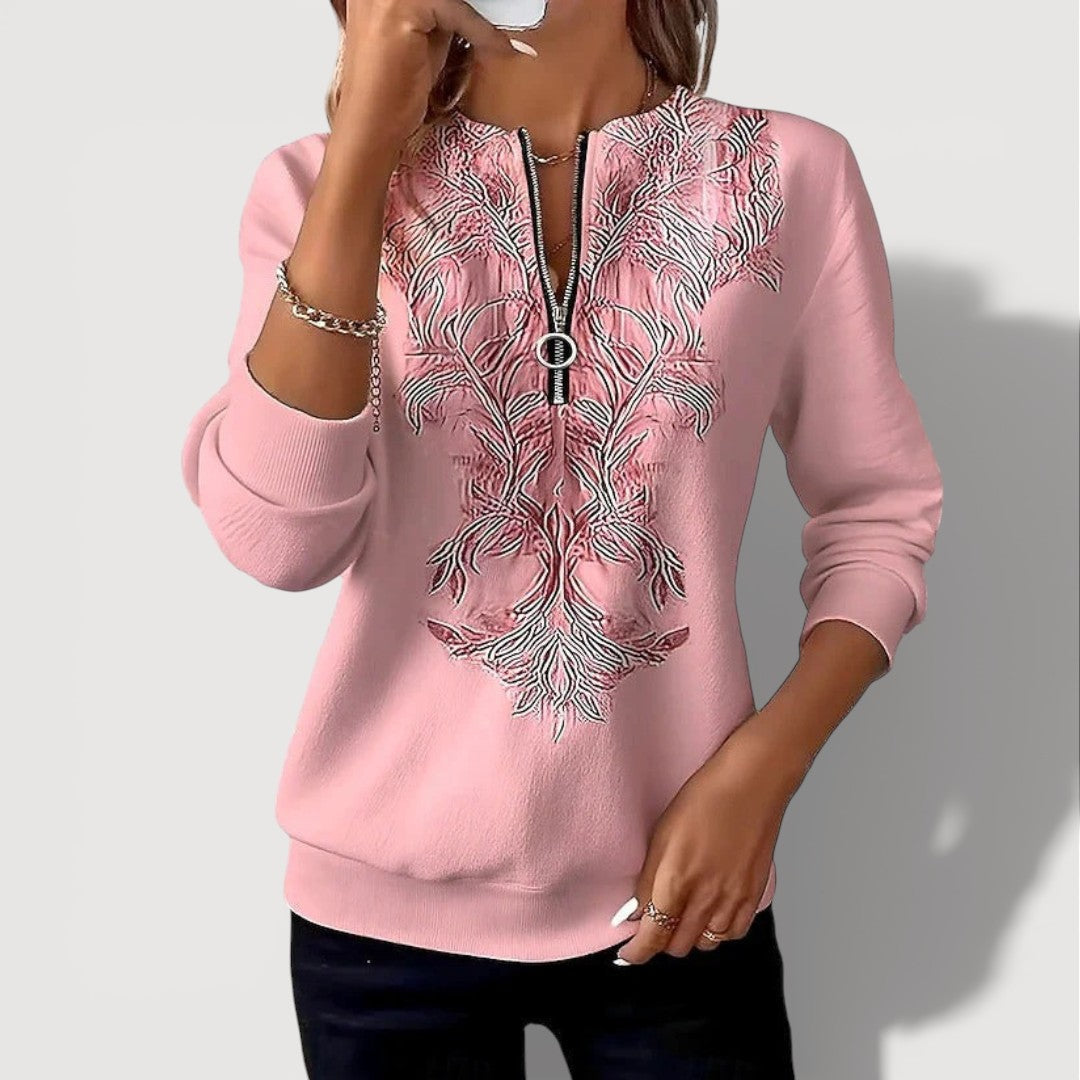 GENIEVA – EMBROIDERED ZIP TOP