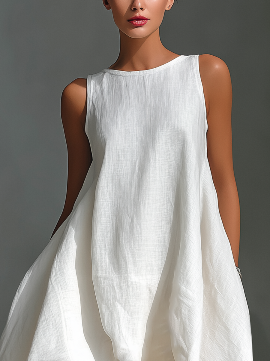 NOA - White Linen Sleeveless Midi Dress
