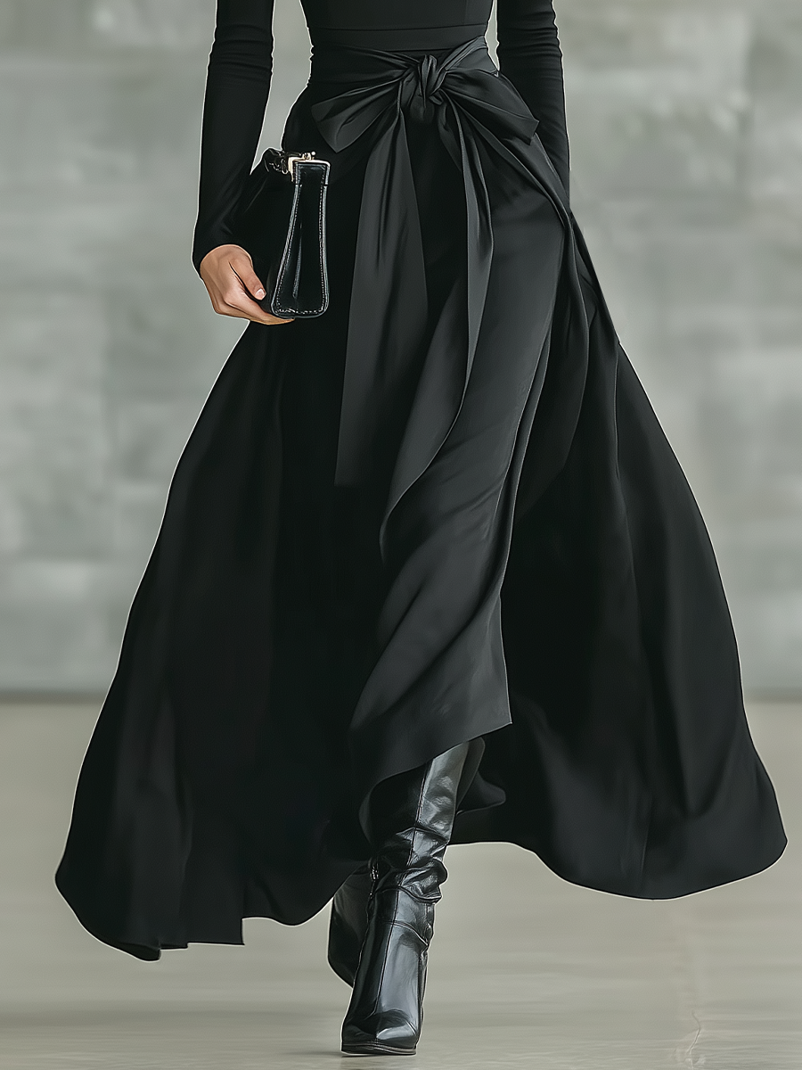 HANNAH - Black High-Neck High-Stretch Knitted  Maxi Dress
