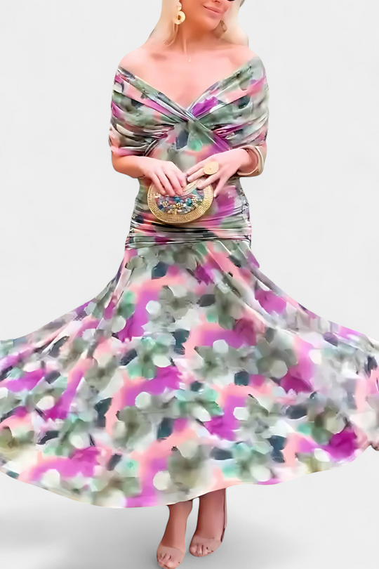 Freya - Flowing Floral V Neck Dress