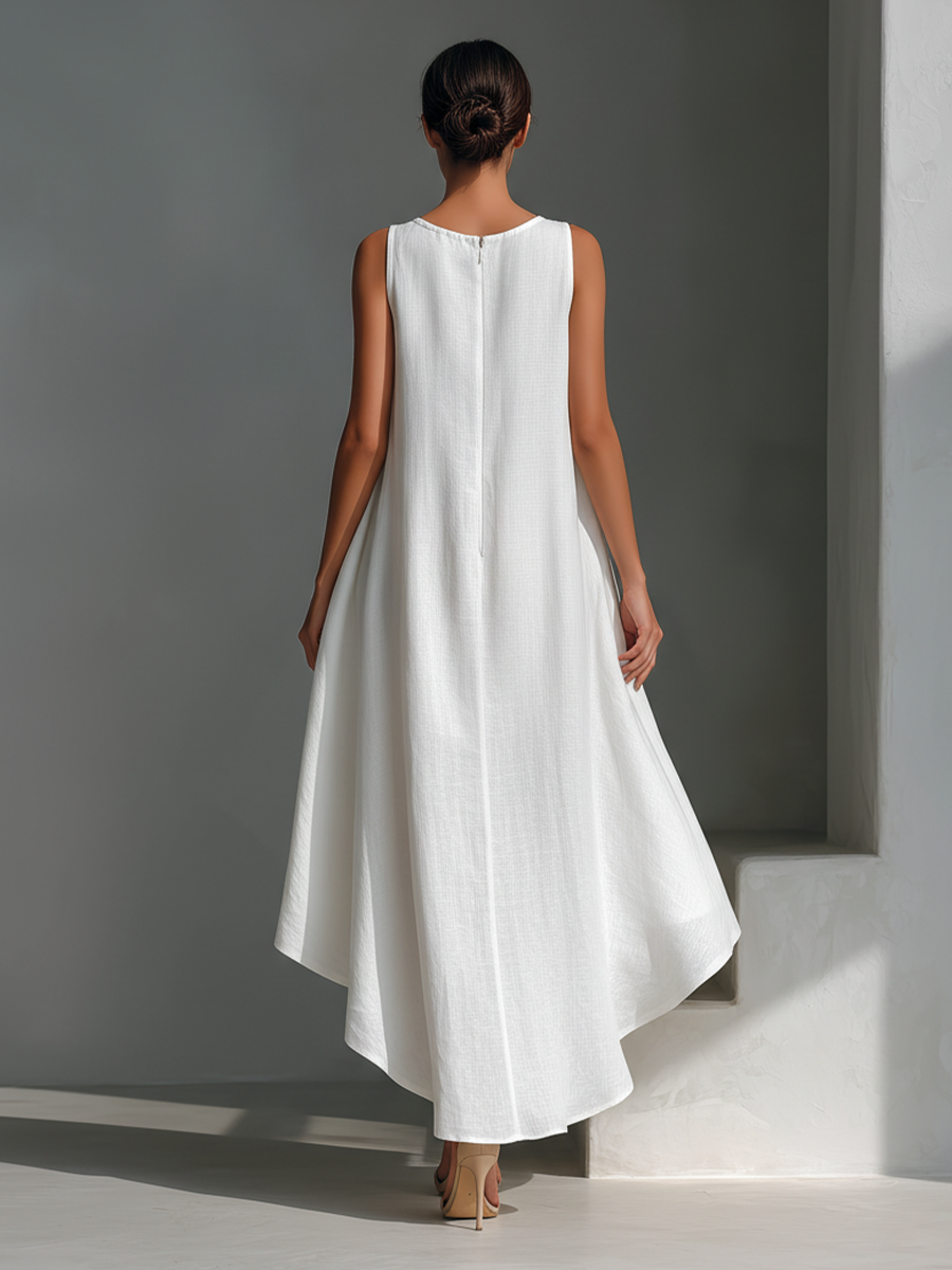 NOA - White Linen Sleeveless Midi Dress