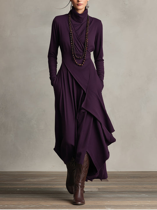 LINA - Purple Bohemian Cotton Stretch Maxi Dress