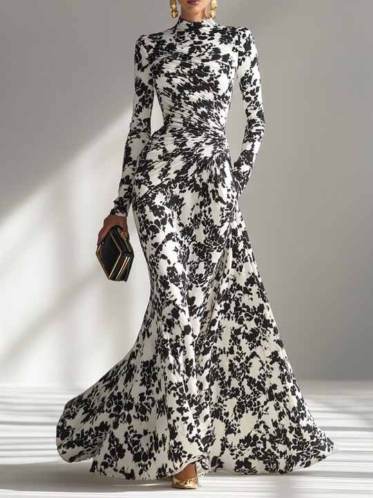 EMMA - Black And White Patterned Stretch Dress