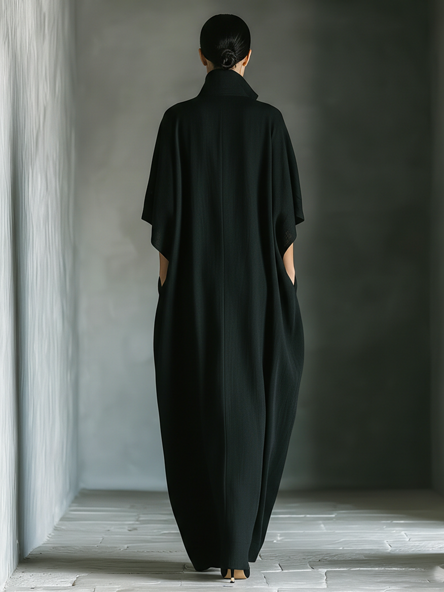 SABINE - Black Cotton Oversized Sleeve Maxi Dress