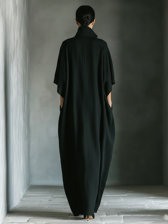 SABINE - Black Cotton Oversized Sleeve Maxi Dress