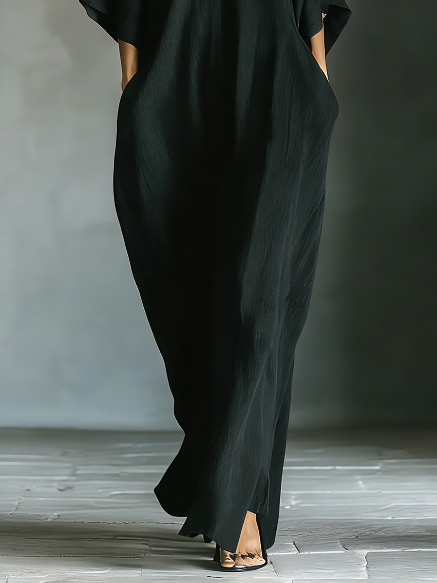 SABINE - Black Cotton Oversized Sleeve Maxi Dress