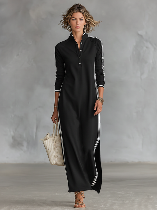 KAYA - Button-down Collar Sweatshirt Dress Maxi Dress