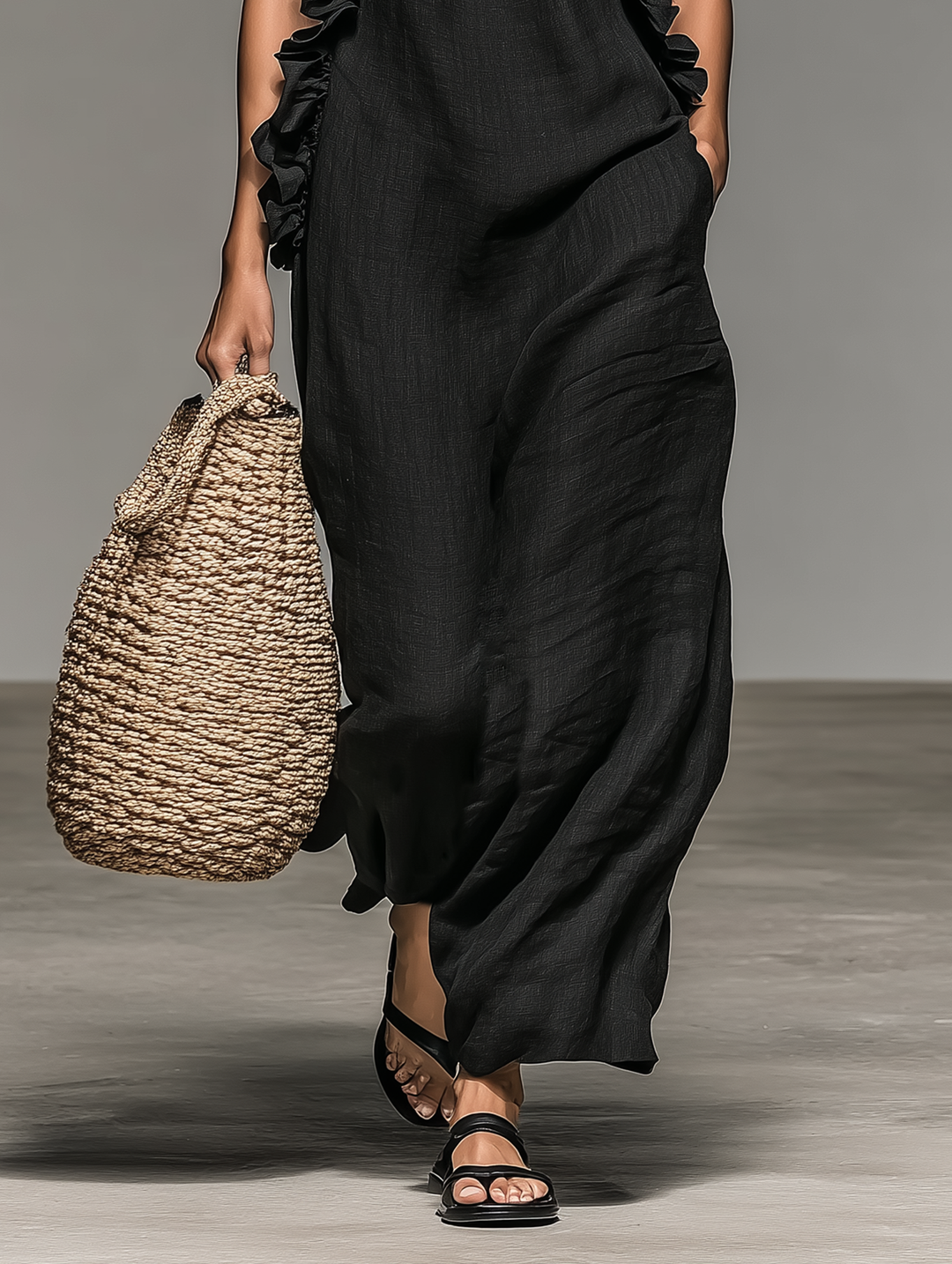 FARAH - Linen-blend Sleeveless Maxi Dress