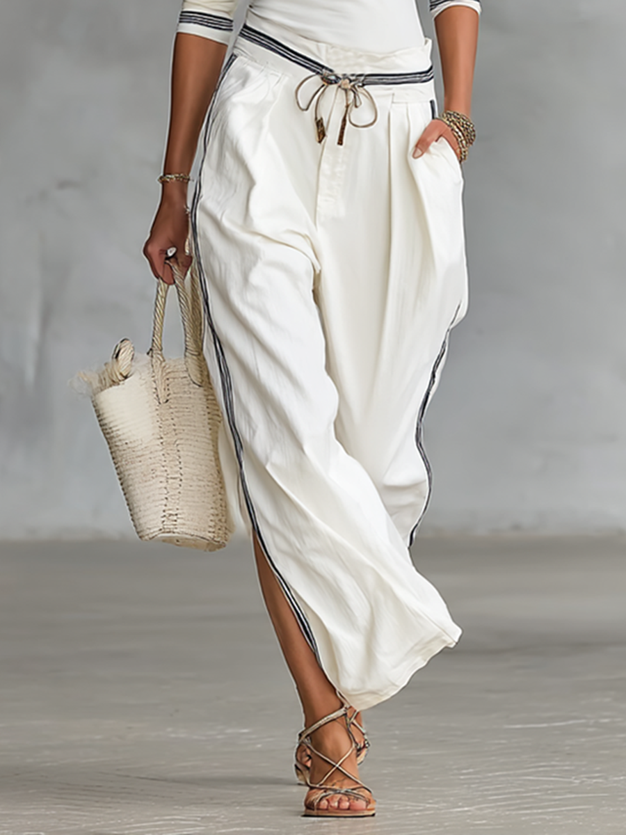 ISA - Long-sleeved T-shirt Drawstring Wide-leg Pants Two-piece Set