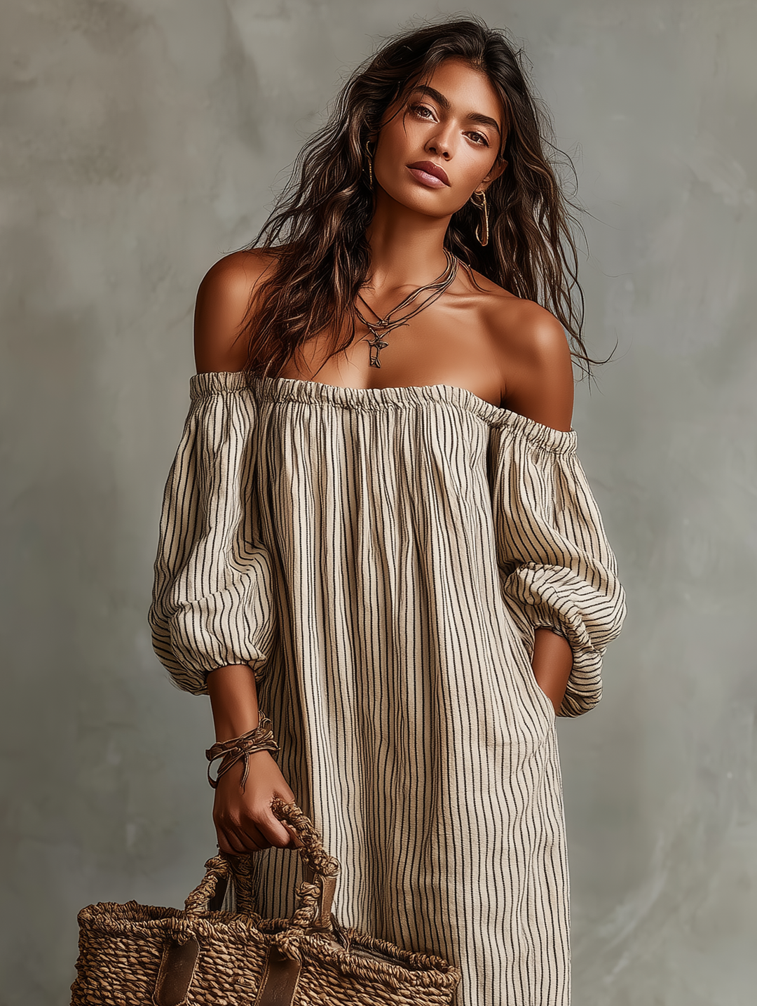 LISA - Cotton-linen Long-sleeved Maxi Dress