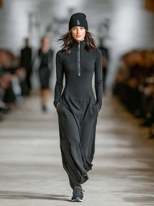 LORENZA - Half-high Collar Zipper Loose Maxi Dress