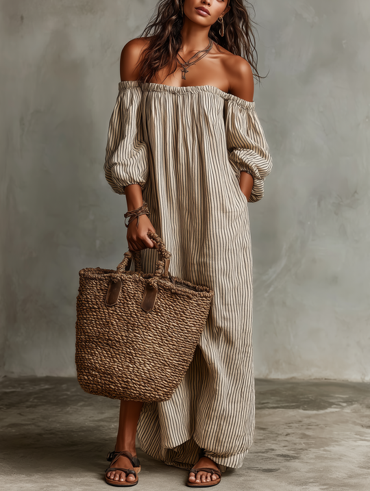 LISA - Cotton-linen Long-sleeved Maxi Dress