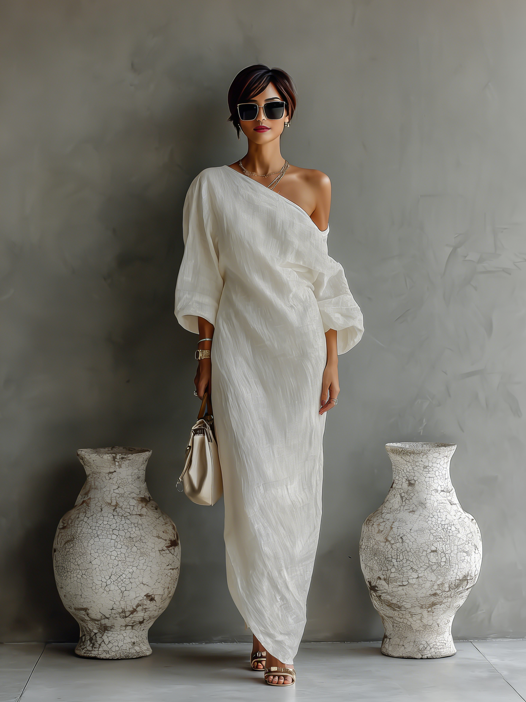 LISA - Ivory White Flowing Elegant Dress