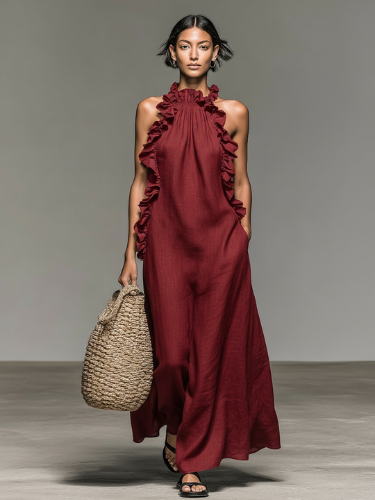 FARAH - Linen-blend Sleeveless Maxi Dress
