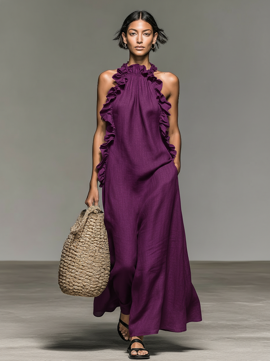 FARAH - Linen-blend Sleeveless Maxi Dress