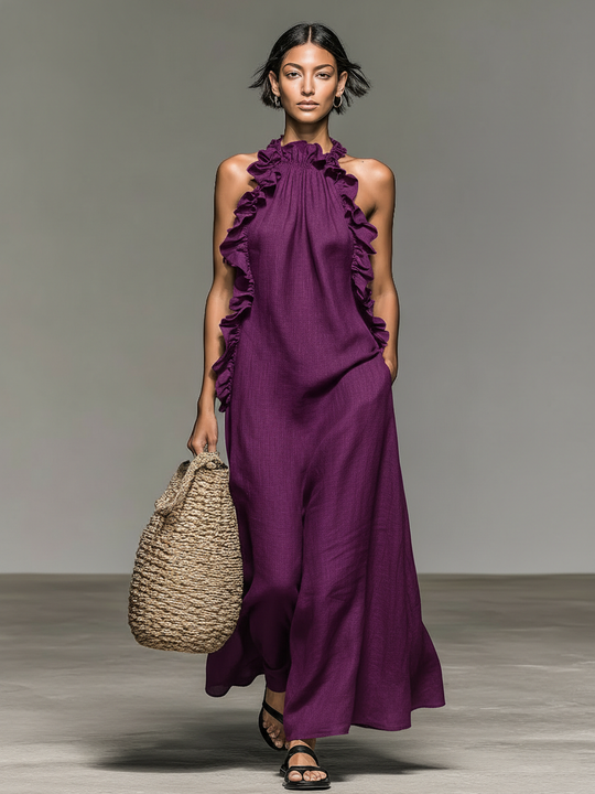 FARAH - Linen-blend Sleeveless Maxi Dress