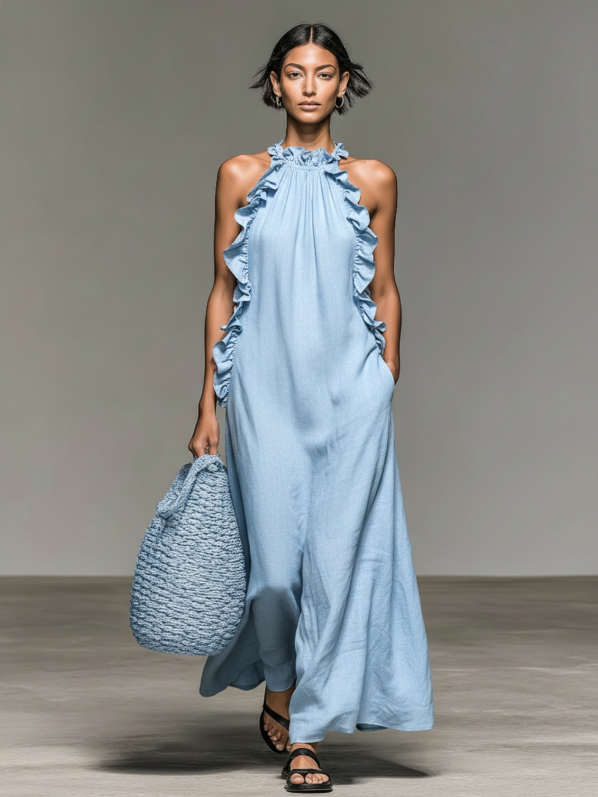 FARAH - Linen-blend Sleeveless Maxi Dress