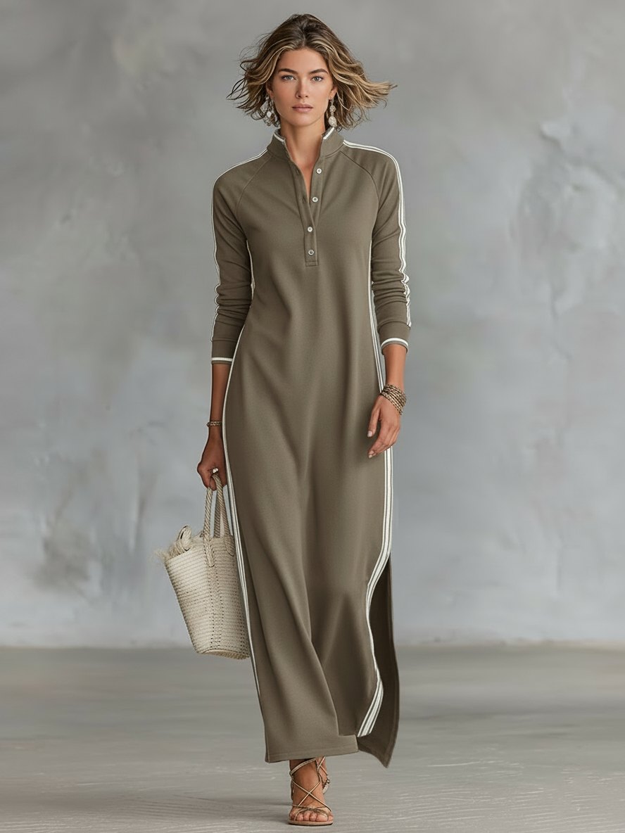 KAYA - Button-down Collar Sweatshirt Dress Maxi Dress