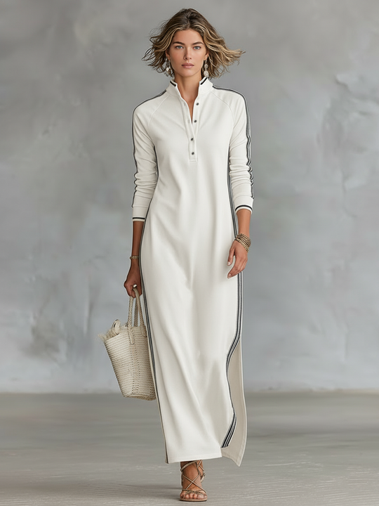 KAYA - Button-down Collar Sweatshirt Dress Maxi Dress