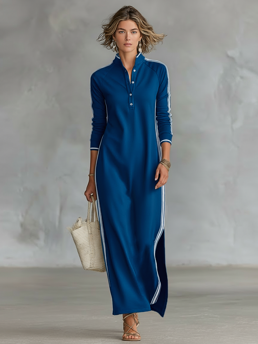 KAYA - Button-down Collar Sweatshirt Dress Maxi Dress