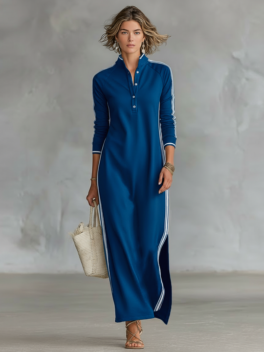 KAYA - Button-down Collar Sweatshirt Dress Maxi Dress