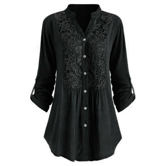 Elegant Longline Lace Button-Down Blouse for Women