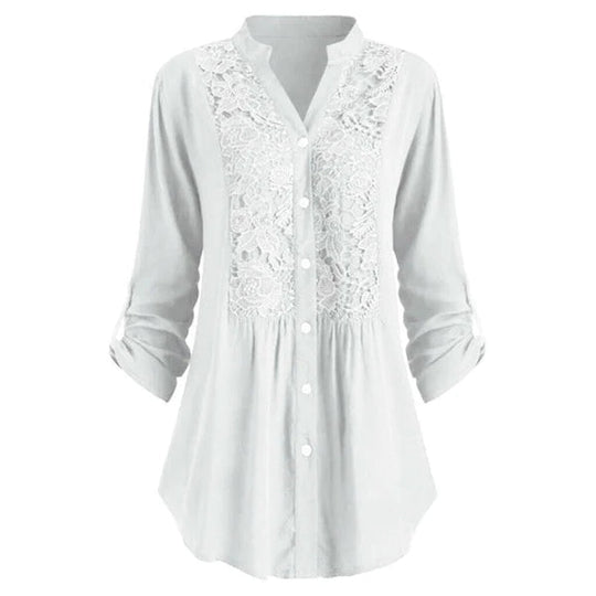 Elegant Longline Lace Button-Down Blouse for Women