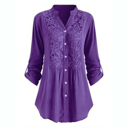 Elegant Longline Lace Button-Down Blouse for Women