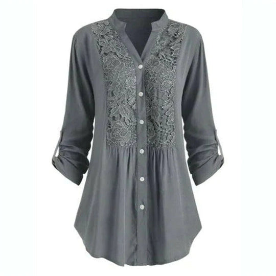 Elegant Longline Lace Button-Down Blouse for Women