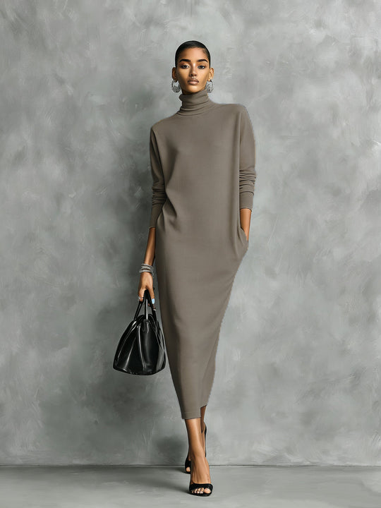 KAYLA - Elegant Black Knitted Long-sleeved Midi Dress