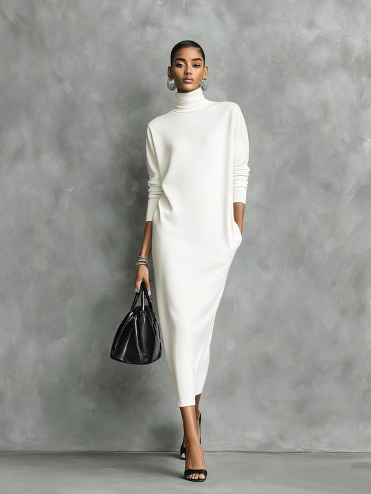 KAYLA - Elegant Black Knitted Long-sleeved Midi Dress