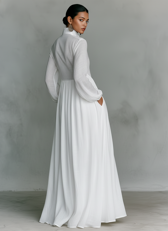 LORENA - Cotton And Linen Patchwork Long-sleeved Maxi Dress