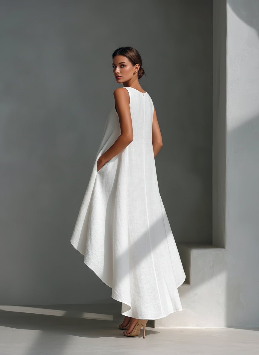 NOA - White Linen Sleeveless Midi Dress