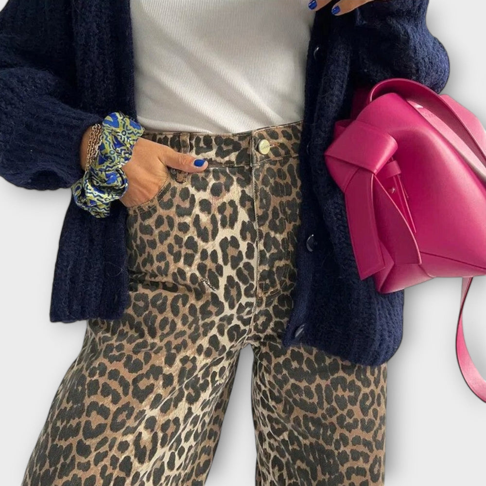 Chandra - Vintage Džíny s Leopardím Vzorem