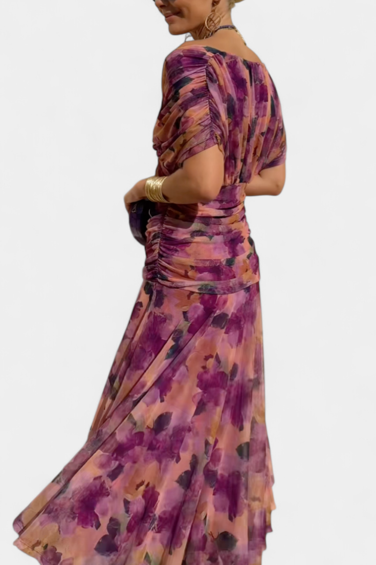 Freya - Flowing Floral V Neck Dress