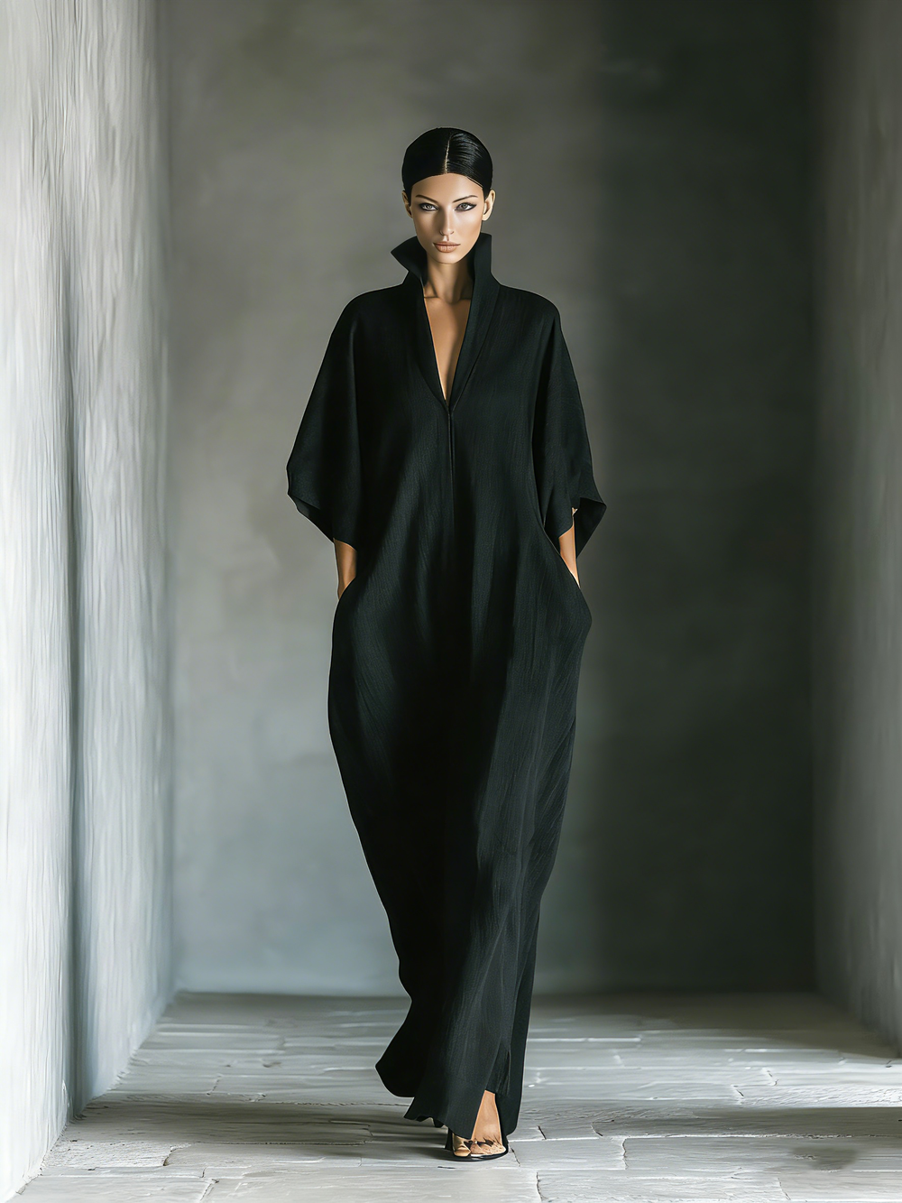 SABINE - Black Cotton Oversized Sleeve Maxi Dress